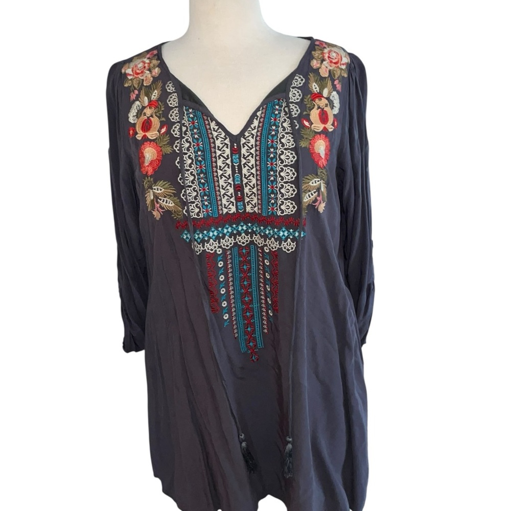 Andree Dark Gray Tunic with Multicolor Embroidery